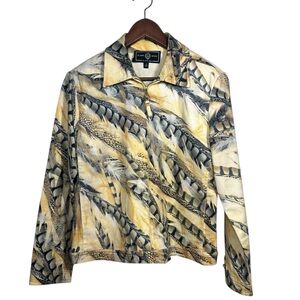 ST. JOHN SPORT by Marie Gray Reeve's Pheasant feather Print Zip-Up Jacket Size S